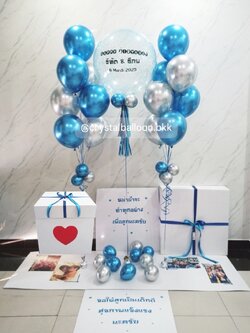 Happy Birthday Surprise Box กล่องเซอร์ไพรส์วันเกิด Bubble ขนาด 24" กลิตเตอร์สีฟ้ามุก ,ลุกโป่งช่อ 7 ลูก 2 ช่อ ,พร้อมตกแต่ง สามารถใส่รูปได้ 4 ใบ สามารถเปลี่ยนสีลูกโป่ง/เปลี่ยนข้อความได้