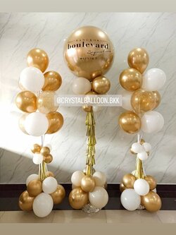 เสาลูกโป่ง เปิดงาน ลูกโป่งยาง ขนาด 36" สีทองอ่อนโครเมี่ยม 1 เสา พร้อม เสาช่อลูกโป่ง ช่อ 10 ลูก 2 เสา พร้อมตกแต่ง สามารถเปลี่ยนสีลูกโป่ง/เปลี่ยนข้อความได้