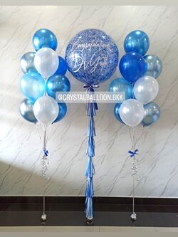 ลูกโป่ง รับปริญญา Bubble ขนาด 36" กลิตเตอร์สีน้ำเงิน 1 ลูก พร้อม ช่อลูกโป่ง ช่อ 10 ลูก 2 ช่อ พร้อมตกแต่ง สามารถเปลี่ยนสีลูกโป่ง/เปลี่ยนข้อความ/เปลี่ยนขนาดได้
