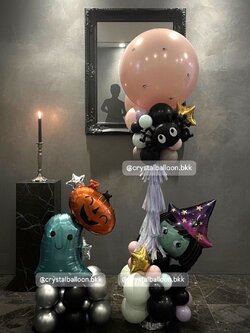 เสาลูกโป่ง Halloween ลูกโป่งยาง ขนาด 36" 1 เสาพร้อมฟอยล์ตกแต่งเสา ,ฟอยล์ตั้งฐาน 1 ชิ้น , พร้อมตกแต่ง สามารถเปลี่ยนสีลูกโป่ง/สามารถเพิ่มข้อความได้