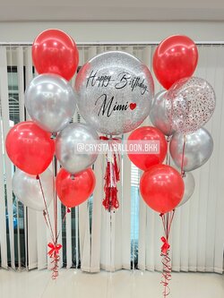 ลูกโป่ง วันเกิด Bubble ขนาด 24" Theme สีแดง พร้อม ช่อลูกโป่ง ช่อ 7 ลูก 2 ช่อ,ลูกโป่งใส ใส่กลิตเตอร์ พร้อมตกเเต่ง สามารถเปลี่ยนสีลูกโป่ง/เปลี่ยนข้อความ/เปลี่ยนขนาดได้