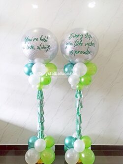 เสาลูกโป่ง เปิดงาน Bubble ขนาด 36" กลิตเตอร์สีเงิน 2 เสา พร้อมตกแต่ง สามารถเปลี่ยนสีลูกโป่ง/เปลี่ยนข้อความได้