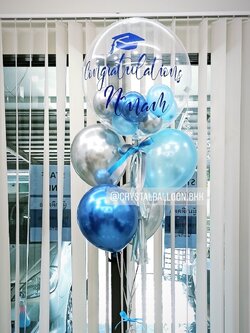 ลูกโป่ง รับปริญญา Bubble USA ขนาด 24" Theme สีน้ำเงิน พร้อมตกแต่ง สามารถเปลี่ยนสีลูกโป่ง/เปลี่ยนข้อความได้