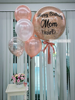 ลูกโป่ง วันเกิด Bubble ขนาด 24" พร้อม ช่อลูกโป่ง ช่อ 5 ลูก 1 ช่อ,ลูกโป่งใส ใส่กลิตเตอร์ พร้อมตกเเต่ง สามารถเปลี่ยนสีลูกโป่ง/เปลี่ยนข้อความ/เปลี่ยนขนาดได้