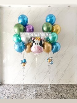 ลูกโป่ง วันเกิดเด็ก ช่อลูกโป่งโครเมี่ยม ช่อ 9 ลูก 2 ช่อ พร้อมตกแต่ง ฟอยล์หัววัว 1 ชิ้น สามารถเปลี่ยนสีลูกโป่ง/เปลี่ยนสี-ฟอยล์ตกแต่งได้