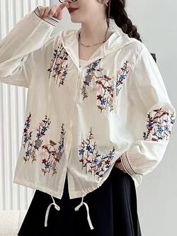 แจ็คเก็ตฮู้ดผ้าฝ้ายลายปัก