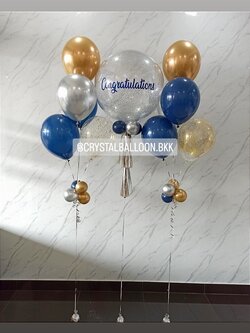 ลูกโป่ง แสดงความยินดี Bubble ขนาด 24" Theme Dark Blue-ทอง พร้อม ช่อลูกโป่ง ช่อ 5 ลูก 2 ช่อ,ลูกโป่งใส ใส่กลิตเตอร์ พร้อมตกเเต่ง สามารถเปลี่ยนสีลูกโป่ง/เปลี่ยนข้อความ/เปลี่ยนขนาดได้