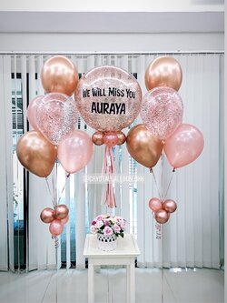 ลูกโป่ง อำลา Bubble 24" Theme สีโรสโกล พร้อม ช่อลูกโป่ง ช่อ 5 ลูก 2 ช่อ,ลูกโป่งใส ใส่กลิตเตอร์ พร้อมตกเเต่ง สามารถเปลี่ยนสีลูกโป่ง/เปลี่ยนข้อความ/เปลี่ยนขนาดได้