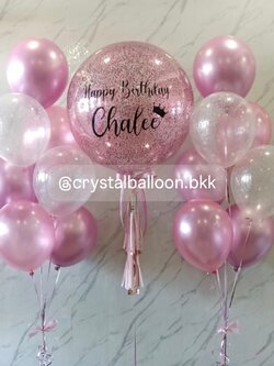 ลูกโป่ง วันเกิด Bubble ขนาด 24" กลิตเตอร์สีชมพู พร้อม ช่อลูกโป่ง ช่อ 7 ลูก 2 ช่อ,ลูกโป่งใส ใส่กลิตเตอร์ ธีมสีชมพู พร้อมตกเเต่ง สามารถเปลี่ยนสีลูกโป่ง/เปลี่ยนข้อความ/เปลี่ยนขนาดได้