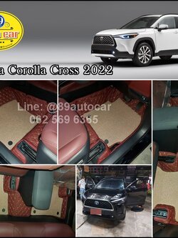พรมปูพื้นรถยนต์ Toyota Collora Cross 2022 ปูพรม7D สี แดงเลือดหมู + ไวนิลดักฝุ่นสีครีม เข้ารูป
