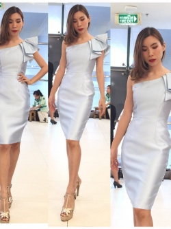 ชุดเพื่อนเจ้าสาว ชุดราตรีสั้น Hana - Ruffle shoulder top & pencil skirt