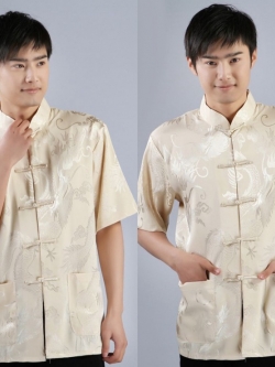 Pre-order ชุดจีน เสื้อจีนชาย แขนสั้น สีครีม