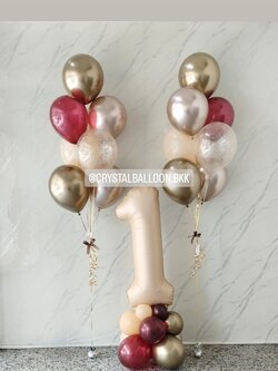 ลูกโป่ง วันเกิดเด็ก ฟอยล์ตัวเลข ขนาด 40" สีคาราเมล ตั้งฐาน 1 ชิ้น พร้อม ช่อลูกโป่ง ช่อ 7 ลูก 2 ช่อ พร้อมตกแต่ง สามารถเปลี่ยนสีลูกโป่ง/เปลี่ยนสี-ฟอยล์ตัวเลขได้