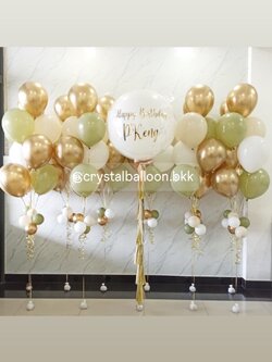 ลูกโป่ง วันเกิด ลูกโป่งยาง ขนาด 36" สีขาว 1 ลูก พร้อม ใส่กลิตเตอร์สีทอง พร้อม ช่อลูกโป่ง ช่อ 7 ลูก 10 ช่อ พร้อมตกแต่ง สามารถเปลี่ยนสีลูกโป่ง/เปลี่ยนข้อความ/เปลี่ยนขนาดได้