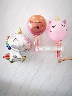 ลูกโป่ง Welcome Home ฟอยล์กลม USA ขนาด 18" พร้อม ฟอยล์ Unicorn 1 ชิ้น พร้อมตกแต่ง ลูกโป่ง Unicorn สีชมพู (แบบไม่ลอย+ก้าน) พร้อมตกแต่ง สามารถเปลี่ยนสีลูกโป่ง/เปลี่ยนข้อความ/เปลี่ยนฟอยล์ตกแต่งได้