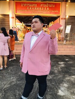 พร้อมเช่า เสื้อสูทชาย สีชมพูกลีบบัว รุ่นใหญ่พลัสไซส์