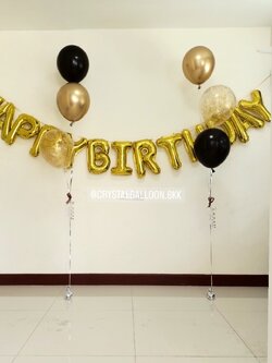 ลูกโป่ง วันเกิด ช่อลูกโป่ง 3 ลูก 2 ช่อ พร้อมตกแต่ง ฟอยล์ตัวอักษร Happy Birthday สามารถเปลี่ยนสีลูกโป่ง/เปลี่ยนสี-ฟอยล์ตัวอักษรได้