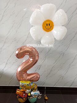 ลูกโป่ง วันเกิดเด็ก ฟอยล์ตัวเลข 40" ตั้งฐาน 1 ชิ้น สีโรสโกลด์ พร้อมตกแต่ง ดอกเดซี่ 1 ดอก สามารถเปลี่ยนสีลูกโป่ง/เปลี่ยนสีฟอยล์ตัวเลข/เปลี่ยนฟอยล์ตกแต่งได้