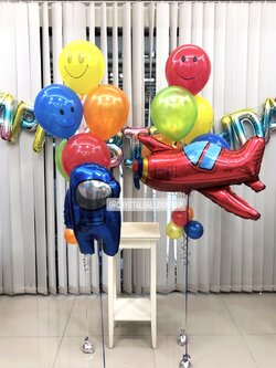 ลูกโป่ง วันเกิดเด็ก ช่อลูกโป่งยิ้ม ช่อ 5 ลูก 2 ช่อ พร้อม ฟอยล์ Among Us 1 ชิ้น,ฟอยล์เครื่องบิน ใหญ่ 1 ชิ้น พร้อม ฟอยล์ตัวอักษร Happy Birthday ขนาด 16" 1 ชิ้น พร้อมตกเเต่ง สามารถเปลี่ยนสีลูกโป่ง/เปลี่ยนฟอยล์ตกแต่งได้