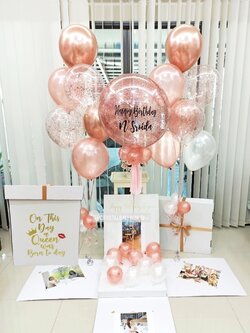 Happy Birthday Surprise Box กล่องเซอร์ไพรส์วันเกิด Bubble ขนาด 24" สียอดนิยม พร้อมตกแต่ง ช่อลูกโป่ง 2 ช่อ,ลูกโป่งใส ใส่กลิตเตอร์,สามารถใส่รูปได้ 4 ใบ สามารถเปลี่ยนสีลูกโป่ง/เปลี่ยนข้อความได้