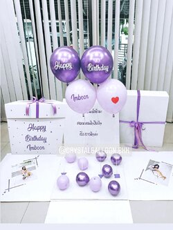 Happy Birthday Surprise Box กล่องเซอร์ไพรส์วันเกิด Theme สีม่วง พร้อมตกแต่ง สามารถใส่รูปได้ 2 ใบ สามารถเปลี่ยนสีลูกโป่ง/เปลี่ยนข้อความได้