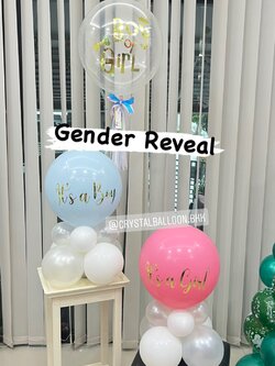 ลูกโป่ง ทายเพศ แบบเจาะ ลูกโป่งยาง ขนาด 18" พร้อม ลูกโป่งยาง ขนาด 18" ตั้งฐาน 2 ลูก พร้อมตกแต่ง สามารถเปลี่ยนสีลูกโป่ง/เปลี่ยนข้อความ/เปลี่ยนขนาดได้