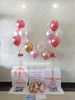 Happy Birthday Surprised box กล่องเซอร์ไพรส์วันเกิด พร้อม ลูกโป่ง 4 ลูก ,ลูกโป่งช่อ 5 ลูก 2ช่อ พร้อมตกเเต่ง สามารถใส่รูปได้ 2 ใบ สามารถเปลี่ยนสีลูกโป่ง/เปลี่ยนสีข้อความได้