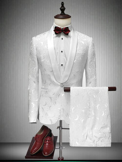 Pre-order ชุดสูทชาย พิมพ์ลายปั๊มนูน 3 มิติ สีขาว