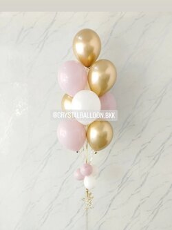 ลูกโป่ง วันเกิด ช่อลูกโป่ง ช่อ 9 ลูก 1 ช่อ Theme สีทองอ่อนโครเมี่ยม-สีชมพู พร้อมตกแต่ง สามารถเปลี่ยนสีลูกโป่งได้