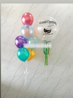 ลูกโป่ง เปิดร้าน Bubble ขนาด 24" กลิตเตอร์สีขาว 1 ลูก พร้อม ช่อลูกโป่ง ช่อ 7 ลูก 1 ช่อ พร้อมตกแต่ง สามารถเปลี่ยนสีลูกโป่ง/เปลี่ยนข้อความ/เปลี่ยนขนาดได้
