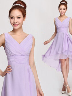 พร้อมส่ง ชุดราตรีสั้น ชุดเพื่อนเจ้าสาว สีม่วงอ่อน Lavender