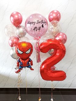 ลูกโป่ง วันเกิดเด็ก Bubble ขนาด 24" พร้อมตกแต่ง ช่อลูกโป่ง 7 ลูก 2 ช่อ,ฟอยล์ตัวเลข ขนาด 40" 1 ชิ้น,ฟอยล์Spider Man 1 ชิ้น สามารถเปลี่ยนสีลูกโป่ง/เปลี่ยนข้อความ/เปลี่ยนสี-ฟอยล์ตัวเลข/เปลี่ยนฟอยล์ตกแต่งได้