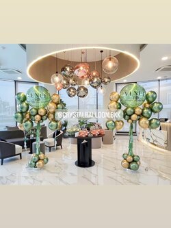 เสาลูกโป่ง เปิดงาน Bubble 36" กลิตเตอร์สีเขียว 2 เสา พร้อม ช่อลูกโป่งสีโครเมี่ยม ช่อ 7 ลูก 4 ช่อ สามารถเปลี่ยนสีลูกโป่ง/เปลี่ยนข้อความได้
