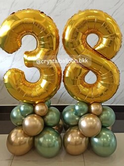 ลูกโป่ง วันเกิด ฟอยล์ตัวเลข ขนาด 40" ตั้งฐาน 2 ชิ้น ธีมเขียว-ทอง พร้อมตกแต่ง สามารถเปลี่ยนสีลูกโป่ง/เปลี่ยนสี-ฟอยล์ตัวเลขได้