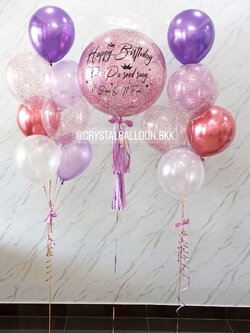 ลูกโป่ง วันเกิด Bubble ขนาด 24" พร้อมตกแต่ง ช่อลูกโป่ง 7 ลูก 2 ช่อ สามารถเปลี่ยนสีลูกโป่ง/เปลี่ยนข้อความ/เปลี่ยนขนาดได้