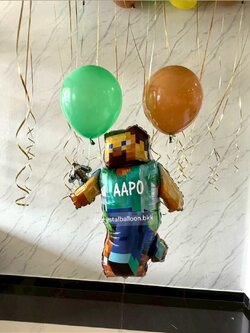 ลูกโป่ง วันเกิดเด็ก ฟอยล์ไมน์คราฟต์/ Minecraft เป่าลอย 1 ชิ้น พร้อมตกแต่ง เปลี่ยนฟอยล์การตูนได้/ลูกโป่งสามารถเปลี่ยนสีได้