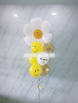 ลูกโป่ง เยี่ยมไข้ ช่อลูกโป่งฟอยล์ดอกเดซี่ 1 ดอก พร้อมตกแต่ง ลูกโป่งหน้ายิ้มเหลือง,ลูกโป่งใส ใส่กลิตเตอร์ สามารถเปลี่ยนสีลูกโป่ง/เปลี่ยนข้อความ/เปลี่ยนฟอยล์ตกแต่งได้