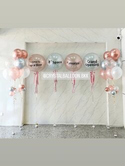 ลูกโป่ง เปิดงาน Bubble ขนาด 24" กลิตเตอร์สีเงิน 2 ลูก,กลิตเตอร์สีโรสโกล 2 ลูก พร้อม ช่อลูกโป่ง ช่อ 5 ลูก 4 ช่อ Theme สีโรสโกล พร้อมตกแต่ง สามารถเปลี่ยนสีลูกโป่ง/เปลี่ยนข้อความ/เปลี่ยนขนาดได้