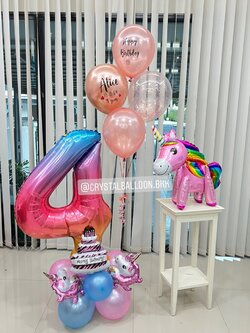 ลูกโป่ง วันเกิดเด็ก Theme Unicorn พร้อมตกแต่ง ช่อลูกโป่ง 5 ลูก 1 ช่อ,ลูกโป่งใส ใส่กลิตเตอร์,ฟอยล์ตัวเลข ขนาด 40" ตั้งฐาน 1 ตัว สามารถเปลี่ยนสีลูกโป่ง/เปลี่ยนข้อความ/เปลี่ยนสี-ฟอยล์ตกแต่ง/เปลี่ยนสี-ตัวเลขได้