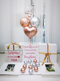 Surprise Box กล่องเซอร์ไพรส์ ฟอยล์หัวใจ ขนาด 18" 1 ชิ้น ลูกโป่งใส ใส่กลิตเตอร์,สามารถใส่รูปได้ 2 ใบ สามารถเปลี่ยนสีลูกโป่ง/เปลี่ยนสีข้อความได้