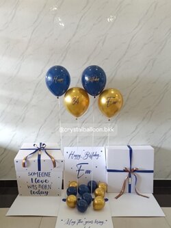 Happy Brithday Surprised box กล่องเซอร์ไพรส์วันเกิด พร้อม ลูกโป่ง 4 ลูก พร้อมตกเเต่ง สามารถใส่รูปได้ 2 ใบ สามารถเปลี่ยนสีลูกโป่ง/เปลี่ยนสีข้อความได้