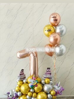 ลูกโป่ง วันเกิดเด็ก ฟอยล์ตัวเลข ขนาด 40" ตั้งฐาน 1 ชิ้น พร้อม ช่อลูกโป่งสีโครเมี่ยม ช่อ 7 ลูก 1 ช่อ พร้อมตกแต่ง สามารถเปลี่ยนสีลูกโป่ง/เปลี่ยนข้อความ/เปลี่ยนสี-ฟอยล์ตัวเลข/เปลี่ยนสี-ฟอยล์ตกแต่งได้