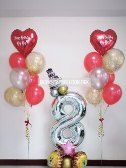ลูกโป่ง วันเกิดเด็ก ช่อลูกโป่งฟอยล์หัวใจ ขนาด 18" 2 ช่อ Theme สีแดง พร้อมตกแต่ง ฟอยล์ตัวเลข ขนาด 40" ตั้งฐาน 1 ชิ้น สามารถเปลี่ยนสีลูกโป่ง/เปลี่ยนข้อความ/เปลี่ยนสี-ฟอยล์ตัวเลขได้