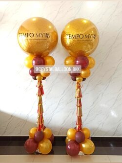 เสาลูกโป่ง เปิดงาน Bubble ขนาด 36" กลิตเตอร์สีทอง 2 เสา พร้อมตกแต่ง สามารถเปลี่ยนสีลูกโป่ง/เปลี่ยนข้อความได้