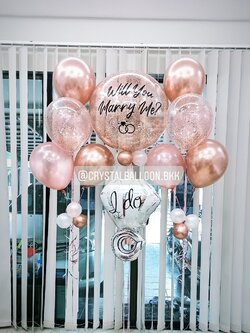 ลูกโป่ง Will You Marry Me? Bubble ขนาด 24" Theme สีโรสโกล พร้อมตกแต่ง ช่อลูกโป่ง 5 ลูก 2 ช่อ,ลูกโป่งใส ใส่กลิตเตอร์,ฟอยล์แหวนเดี่ยวใหญ่ 1 ชิ้น สามารถเปลี่ยนสีลูกโป่ง/เปลี่ยนข้อความ/เปลี่ยนขนาดได้