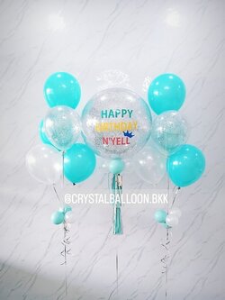 ลูกโป่ง วันเกิด Bubble สีเงิน พร้อมตกแต่ง ช่อลูกโป่ง 5 ลูก 2 ช่อ,ลูกโป่งใส ใส่กลิตเตอร์ สามารถเปลี่ยนสีลูกโป่ง/เปลี่ยนข้อความ/เปลี่ยนขนาดได้
