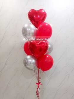 ลูกโป่ง วาเลนไทน์ ช่อลูกโป่ง ช่อ 10 ลูก 1 ช่อ ฟอยล์หัวใจ ขนาด 18" 2 ชิ้น พร้อมตกแต่ง สามารถเปลี่ยนสีลูกโป่ง/เปลี่ยนข้อความ/เปลี่ยนสี-ฟอยล์ตกแต่งได้