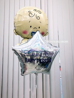 ลูกโป่ง Welcome Baby Boy น่ารัก น่ารัก ราคาประหยัด พร้อมตกแต่ง ฟอยล์ดาว ขนาด 24" 1 ชิ้น สามารถเปลี่ยนข้อความ/เปลี่ยนฟอยล์การ์ตูนได้