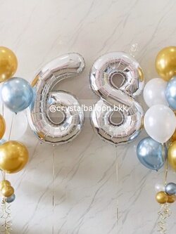ลูกโป่ง วันเกิด ฟอยล์ตัวเลข ขนาด 40" 2 ชิ้น สีเงิน พร้อม ลูกโป่งช่อ 7 ลูก 2 ช่อ พร้อมตกแต่ง สามารถเปลี่ยนสีลูกโป่ง/เปลี่ยนสี-ฟอยล์ตัวเลข/เปลี่ยนสี-ฟอยล์ตกแต่งได้