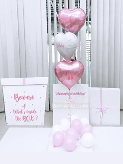 Happy Birthday Surprise Box กล่องเซอร์ไพรส์วันเกิด พร้อมตกแต่ง ฟอยล์หัวใจ ขนาด 18" 3 ชิ้น,สามารถใส่รูปได้ 2 ใบ สามารถเปลี่ยนสีลูกโป่ง/เปลี่ยนข้อความได้